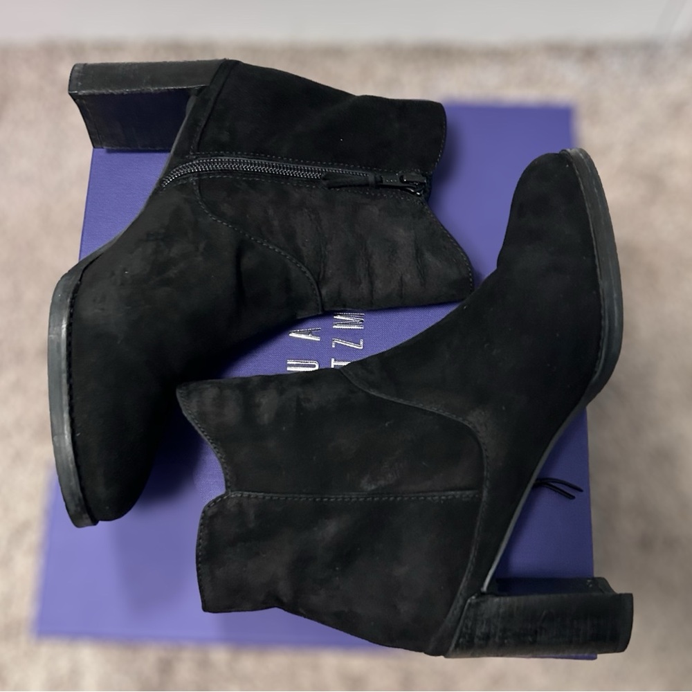 Stuart Weitzman black suede booties with box